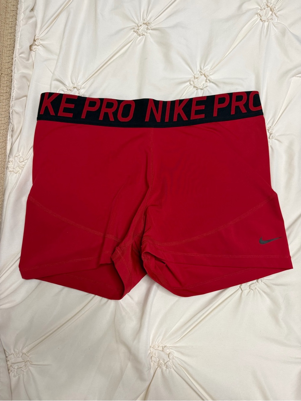Nike Red Athletic Compression Shorts with Black Waistband